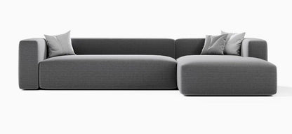 Mesa low-profile L-shaped sectional sofa with right chaise in grey linen, front view