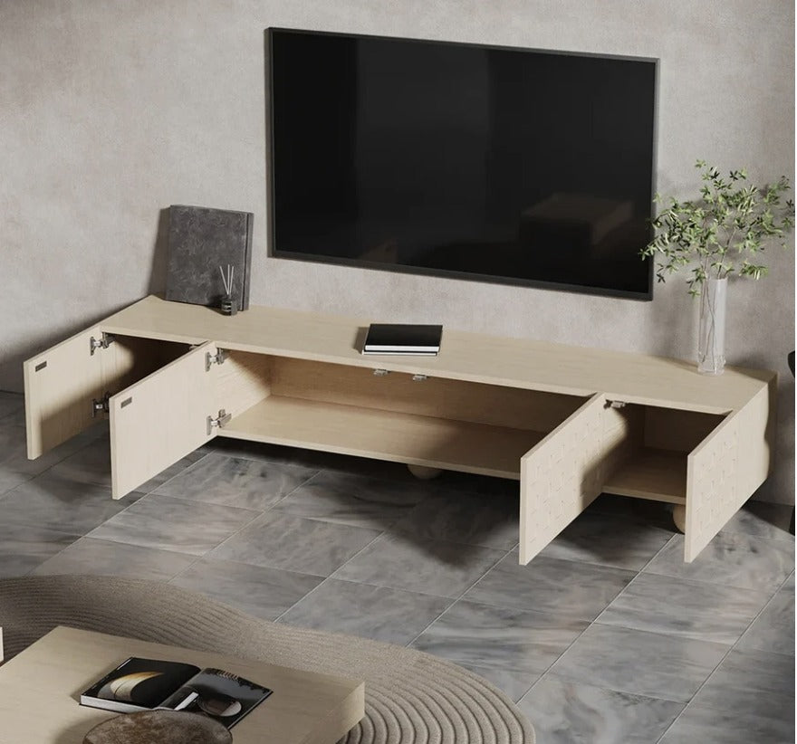 Miro TV unit with doors open showing storage cabinets