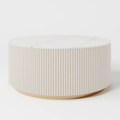 Modern Veined Marble Coffee Tables with Ribbed and Open-Frame Supports