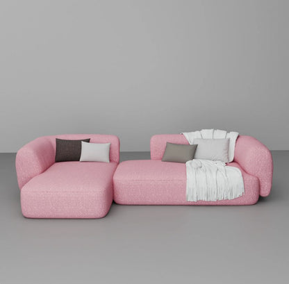 Nube bouclé sofa arranged with the chaise on the left