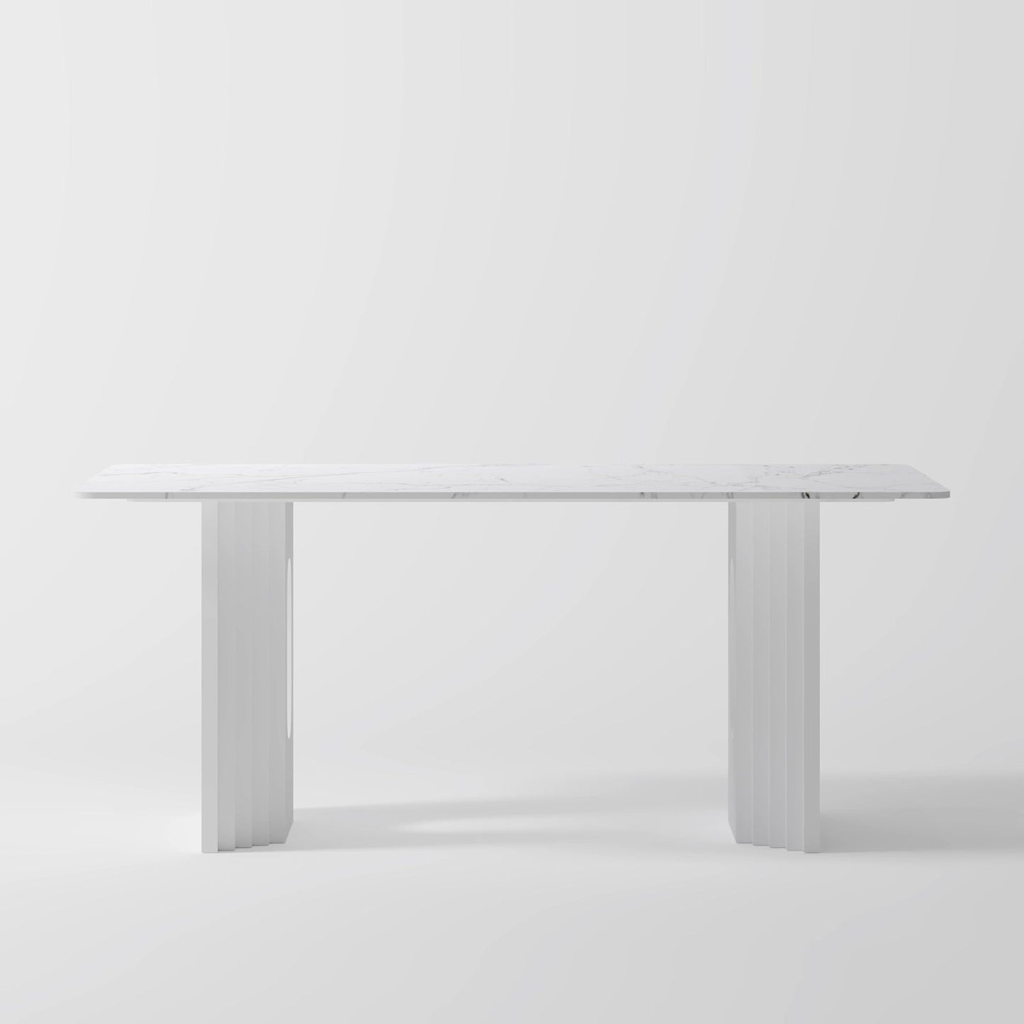 The Columnar Dining Table: Minimalist All-White Monolithic Piece in Marble