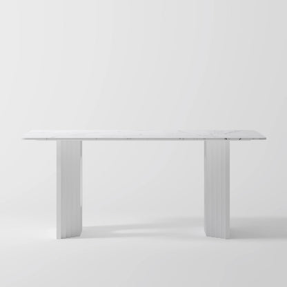 The Columnar Dining Table: Minimalist All-White Monolithic Piece in Marble