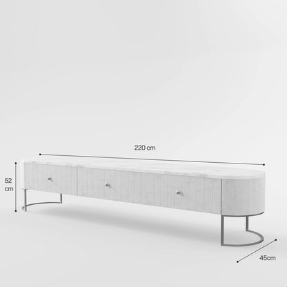 The Aura Console: White Marble and Gold Textured Credenza