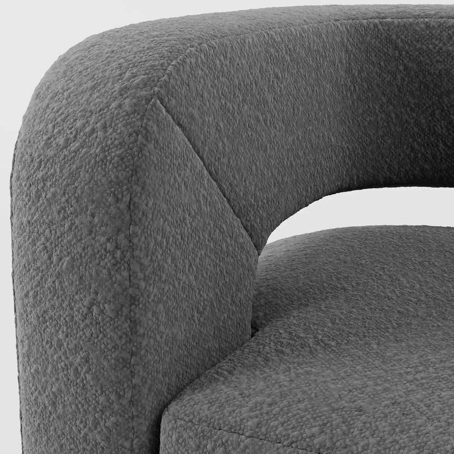 Contemporary Charcoal Bouclé Armchair with Monolithic C-Frame