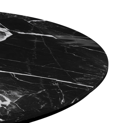 Contemporary Round Dark Grey Concrete Dining Table with Interlocking Arch Base