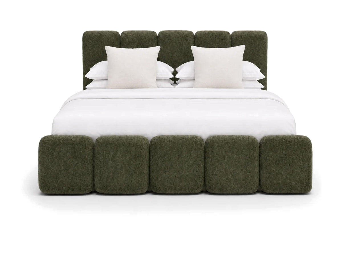 Verde olive green textured king bed 180x200 on white background — RoomVibe Dubai