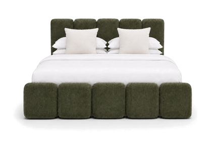 Verde olive green textured king bed 180x200 on white background — RoomVibe Dubai