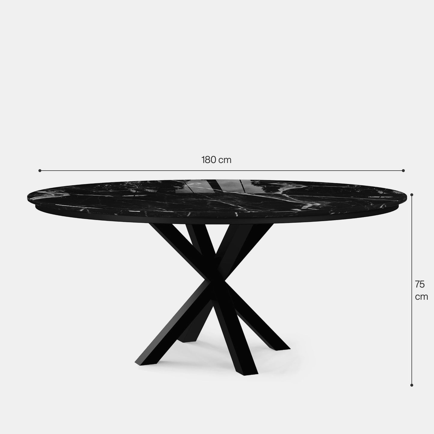 Contemporary Round Dark Grey Concrete Dining Table with Interlocking Arch Base