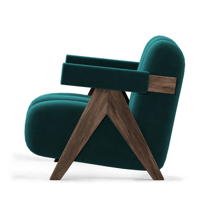 Sculptural Three-Panel Accent Chair with Tapered Walnut Legs