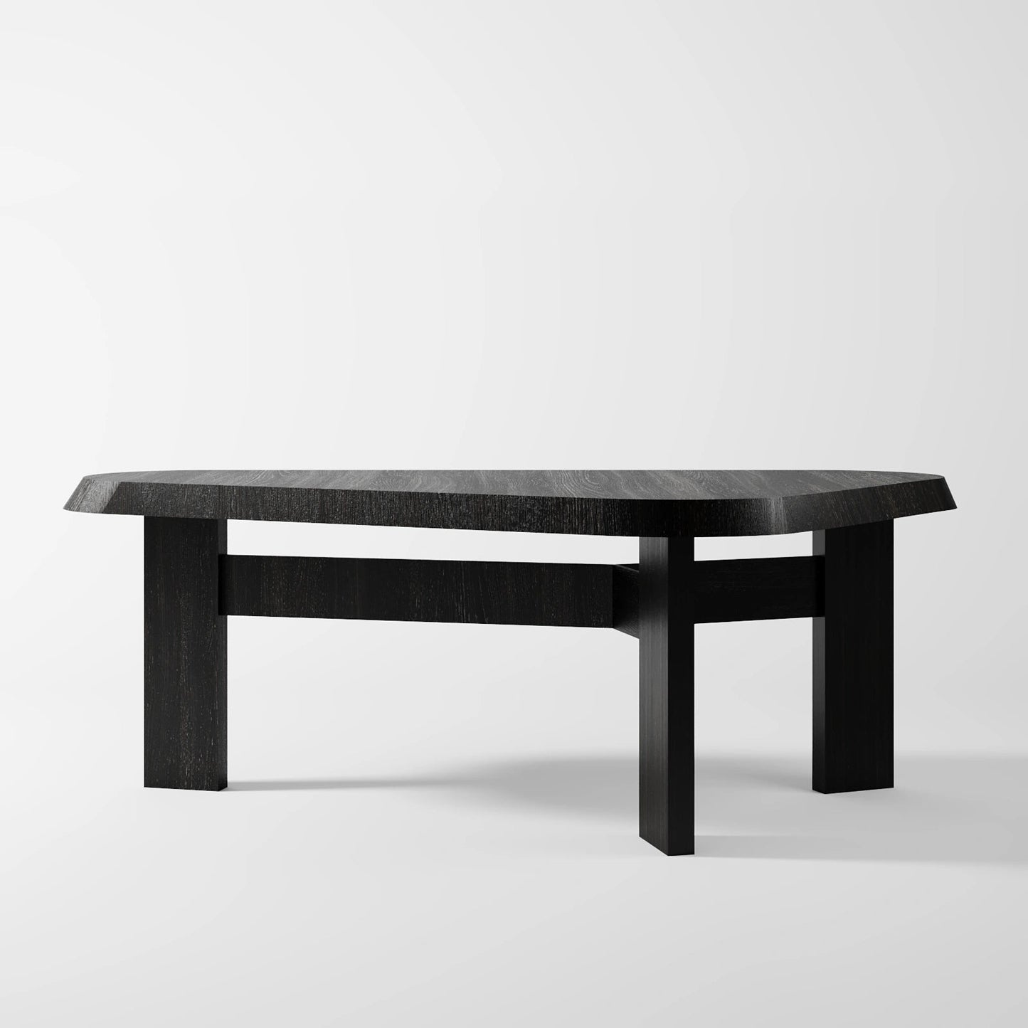 Artisanal Brutalist Trestle Table with Faceted Edge Geometry