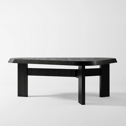 Artisanal Brutalist Trestle Table with Faceted Edge Geometry