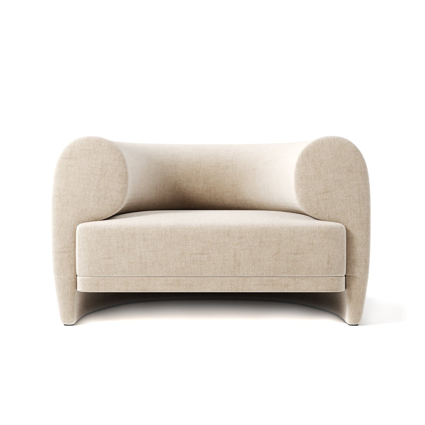 Organic Modern White Bouclé Armchair with Sculptural Wood Base