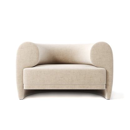 Organic Modern White Bouclé Armchair with Sculptural Wood Base