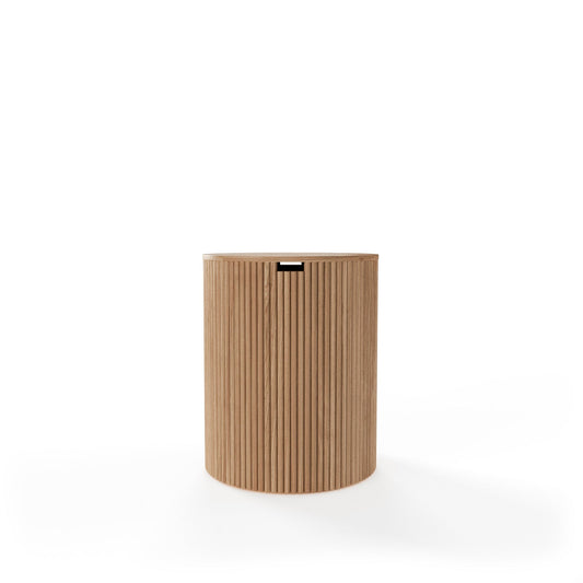 The Tambour Column: Modern High-Profile Ribbed Wood Pedestal Table
