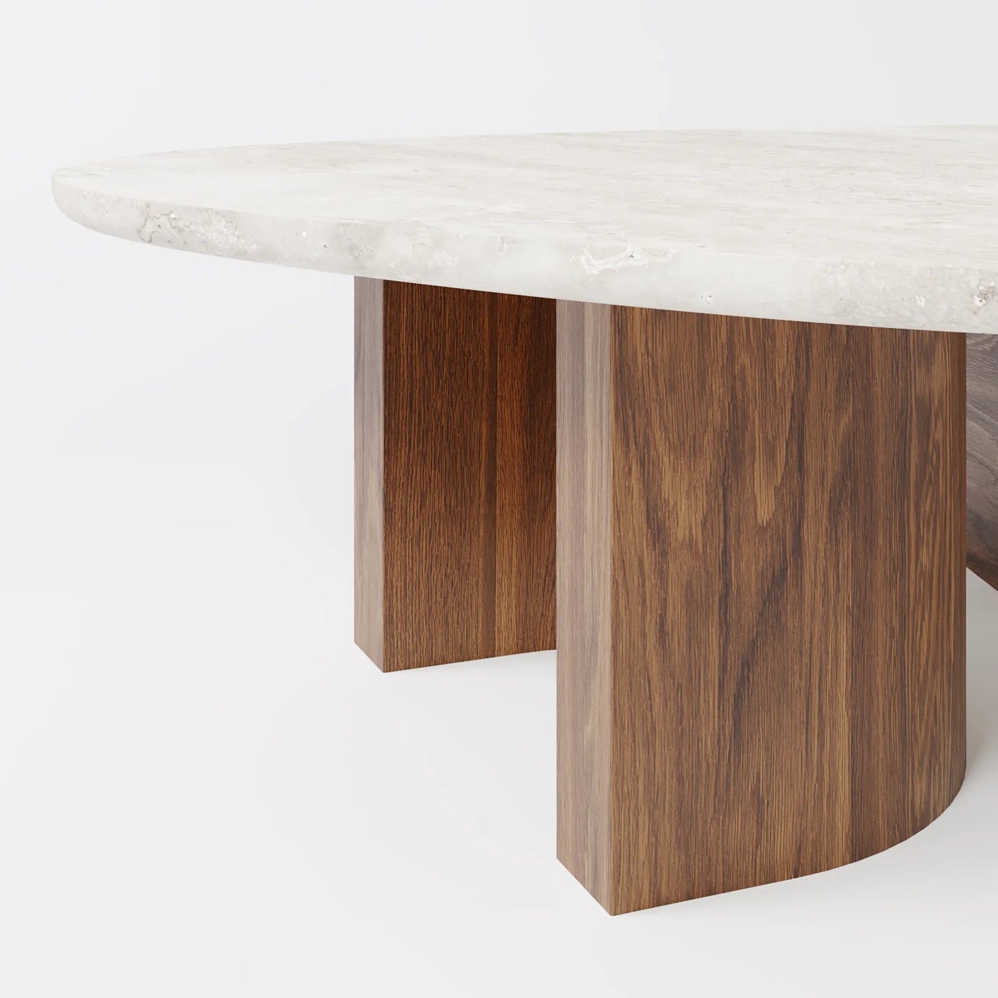 Contemporary Oval Marble Coffee Table with Asymmetrical Wood