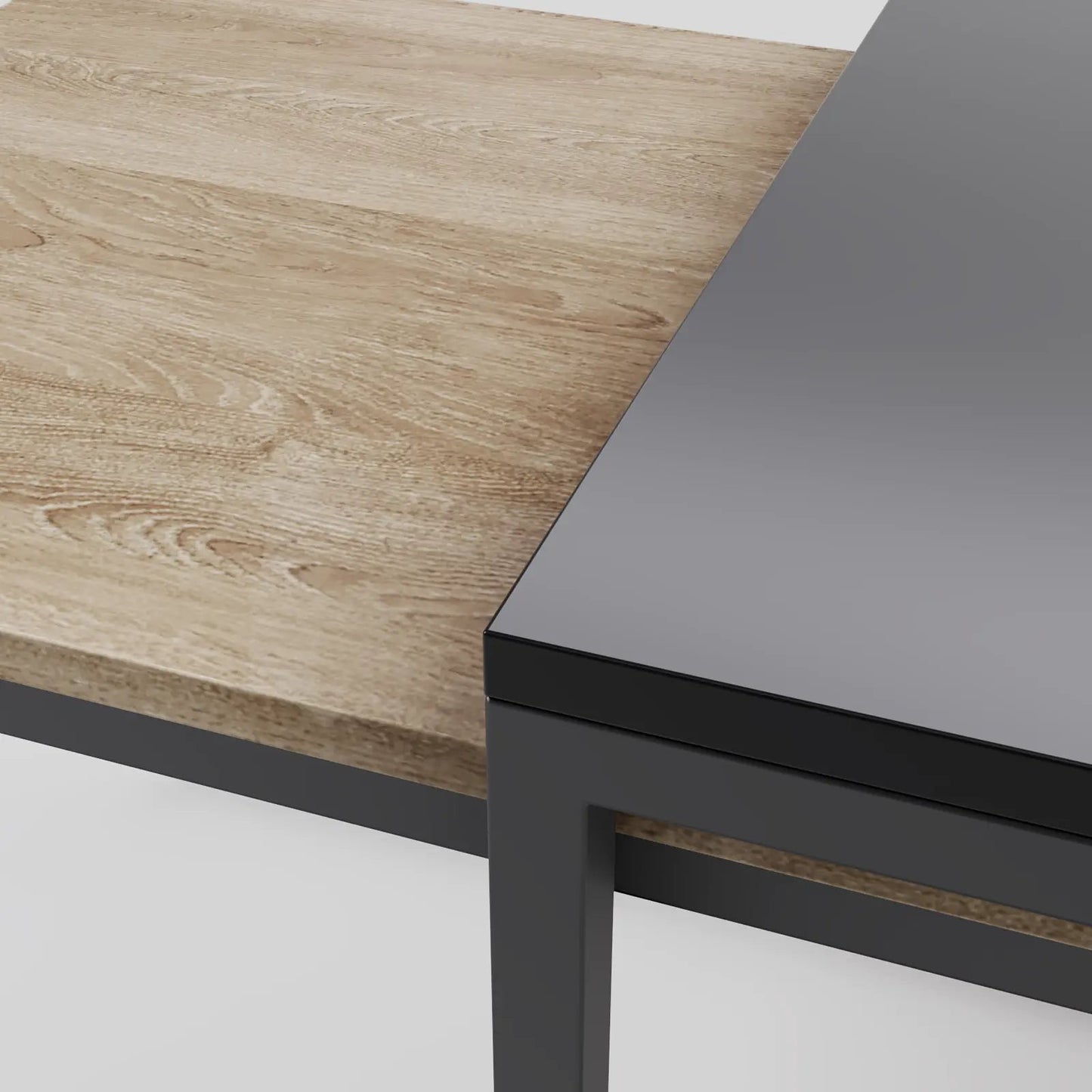 Modern Square Nesting Set Featuring Industrial Black Coffee Table