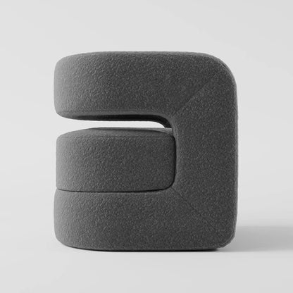 Contemporary Charcoal Bouclé Armchair with Monolithic C-Frame
