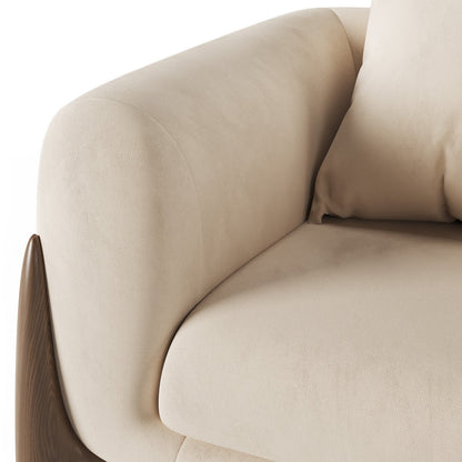 Architectural White Bouclé Accent Chair with Solid Wood Sled Frame