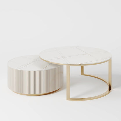 Modern Veined Marble Coffee Tables with Ribbed and Open-Frame Supports