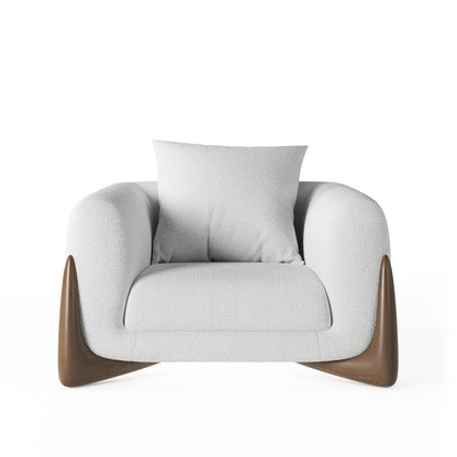 Architectural White Bouclé Accent Chair with Solid Wood Sled Frame