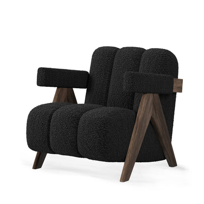 Sculptural Three-Panel Accent Chair with Tapered Walnut Legs