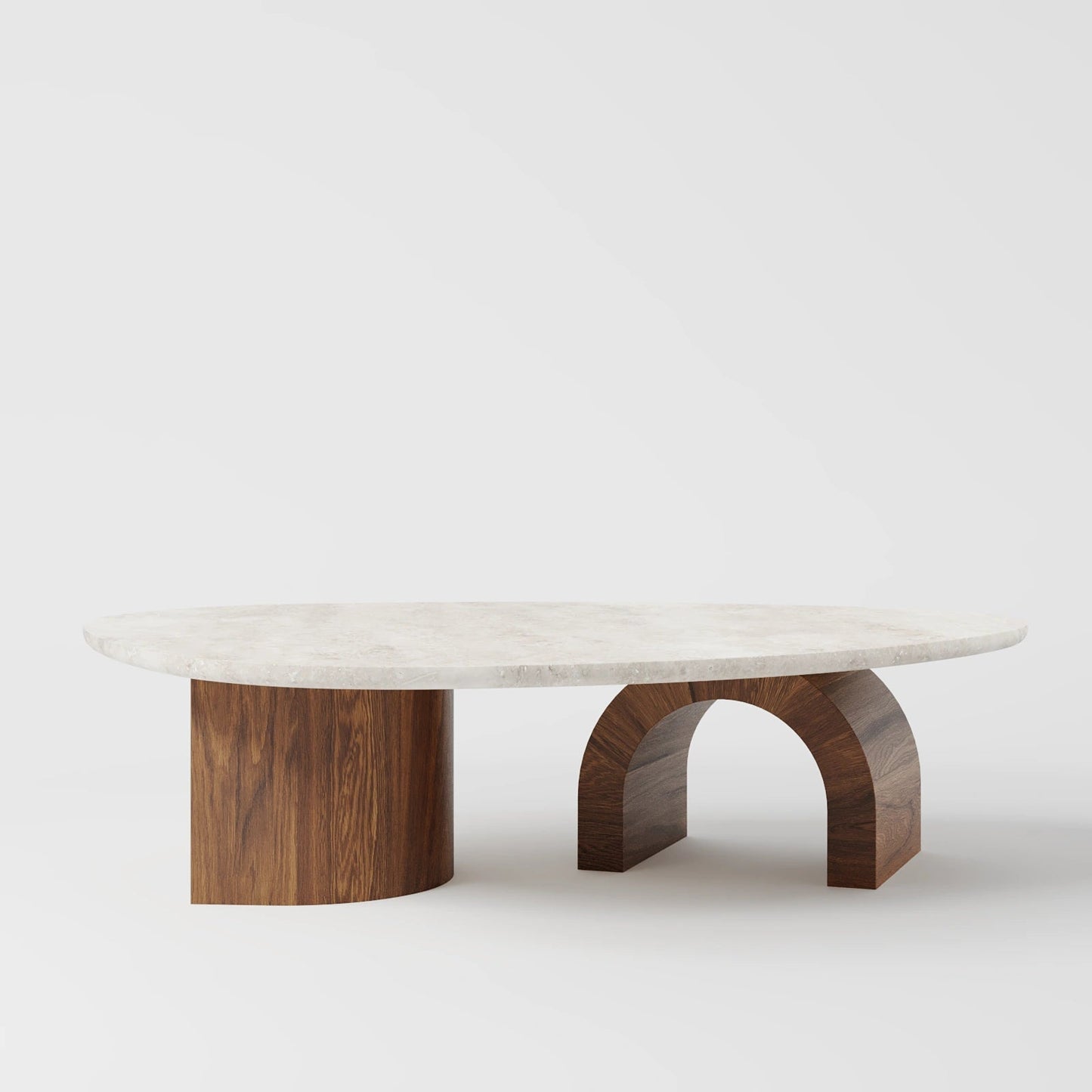 Contemporary Oval Marble Coffee Table with Asymmetrical Wood