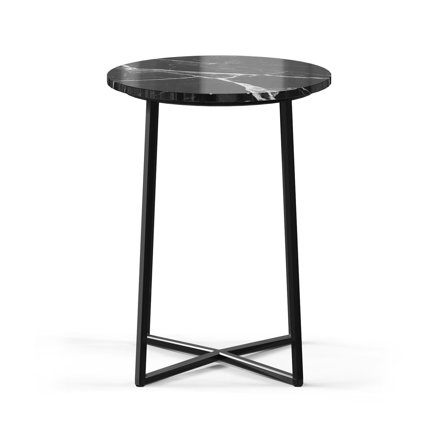 Marquina Nero Round Steel Bedside Table