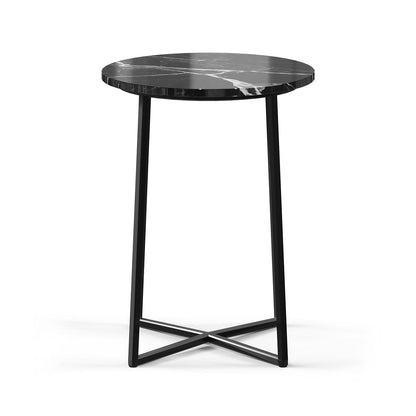 Marquina Nero Round Steel Bedside Table
