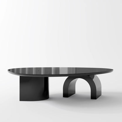 Contemporary Oval Marble Coffee Table with Asymmetrical Wood
