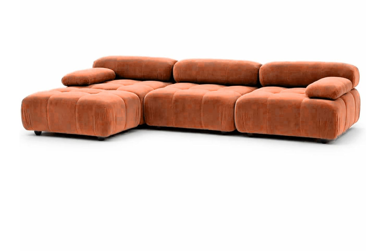 Cumulus 288cm L-shape modular sofa in Sunset terracotta, angled view
