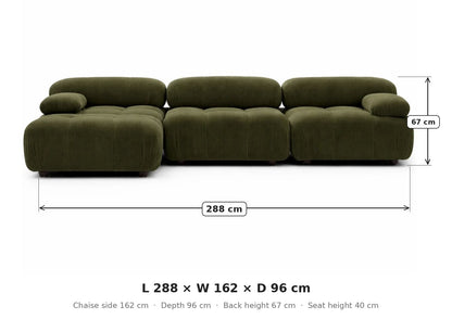 Cumulus sofa dimensions: L 288 x W 162 x D 96 cm, seat height 40 cm