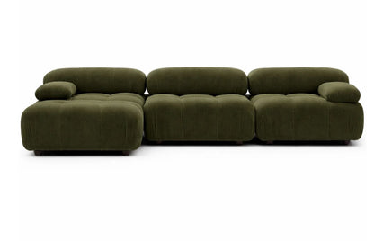 Cumulus modular sectional sofa with chaise in olive green, front view