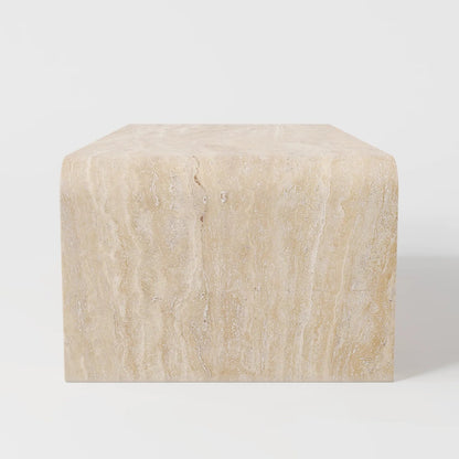 The Erosion Waterfall: Modern Travertine Centerpiece with Seamless Curved Stone Support