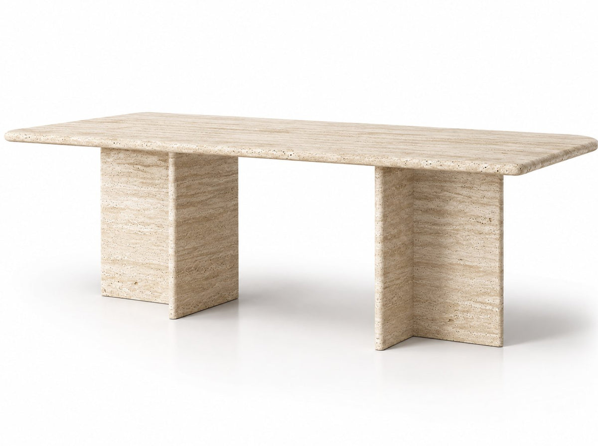 Terra natural travertine dining table with slab legs, RoomVibe Dubai