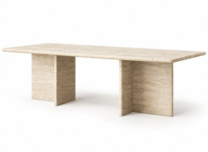 Terra travertine dining table side angle on white background