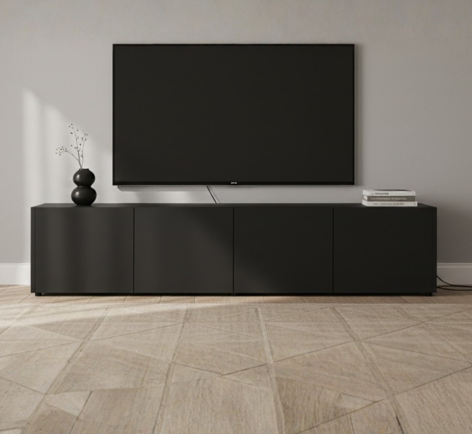Linear Slotted Oak & Onyx TV Stand