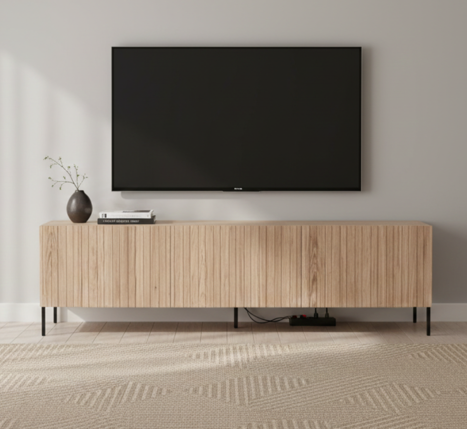 Linear Slotted Oak TV Stand