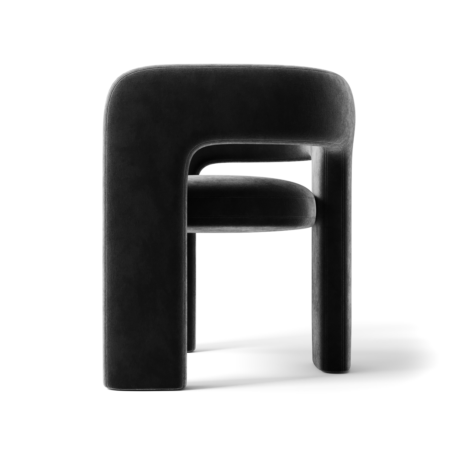 The Tiber Lounge: Modern T-Frame Sculptural Chair in Onyx Velvet