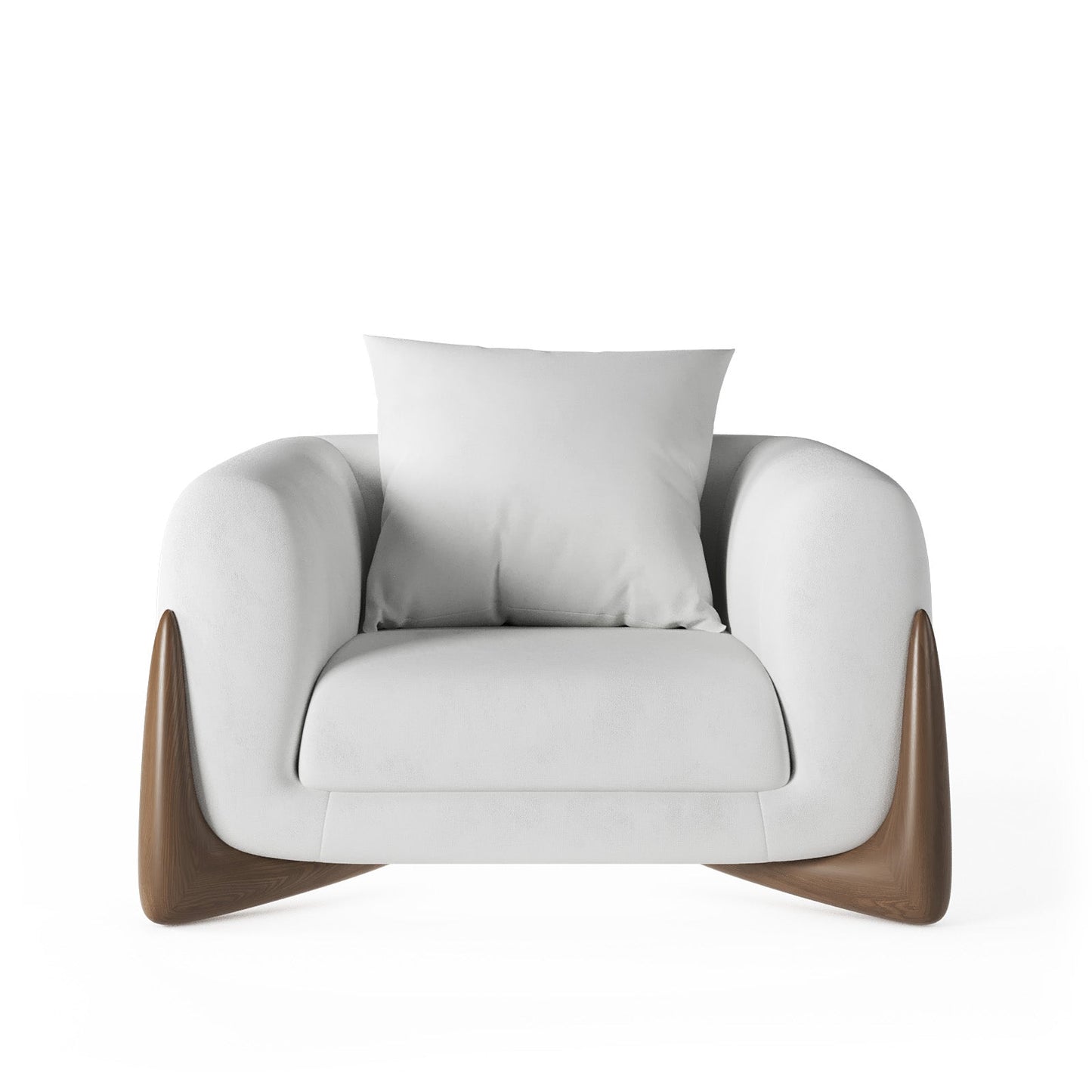 Architectural White Bouclé Accent Chair with Solid Wood Sled Frame