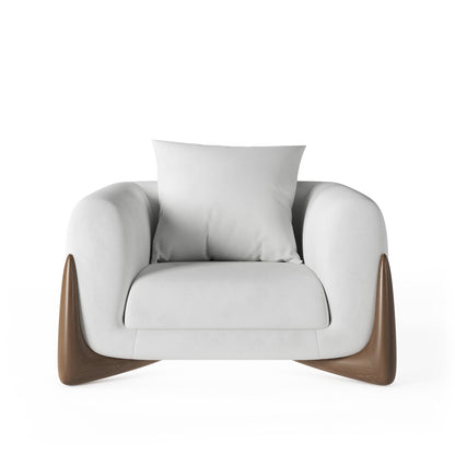 Architectural White Bouclé Accent Chair with Solid Wood Sled Frame