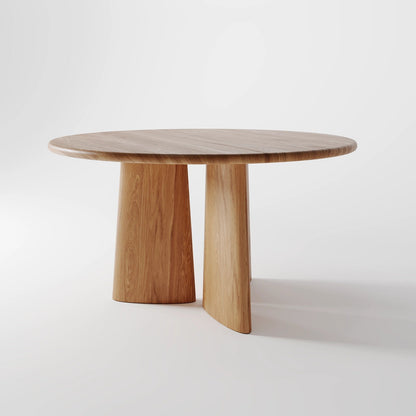 Modern Architectural Round Table in Espresso Wood with Metallic Collar