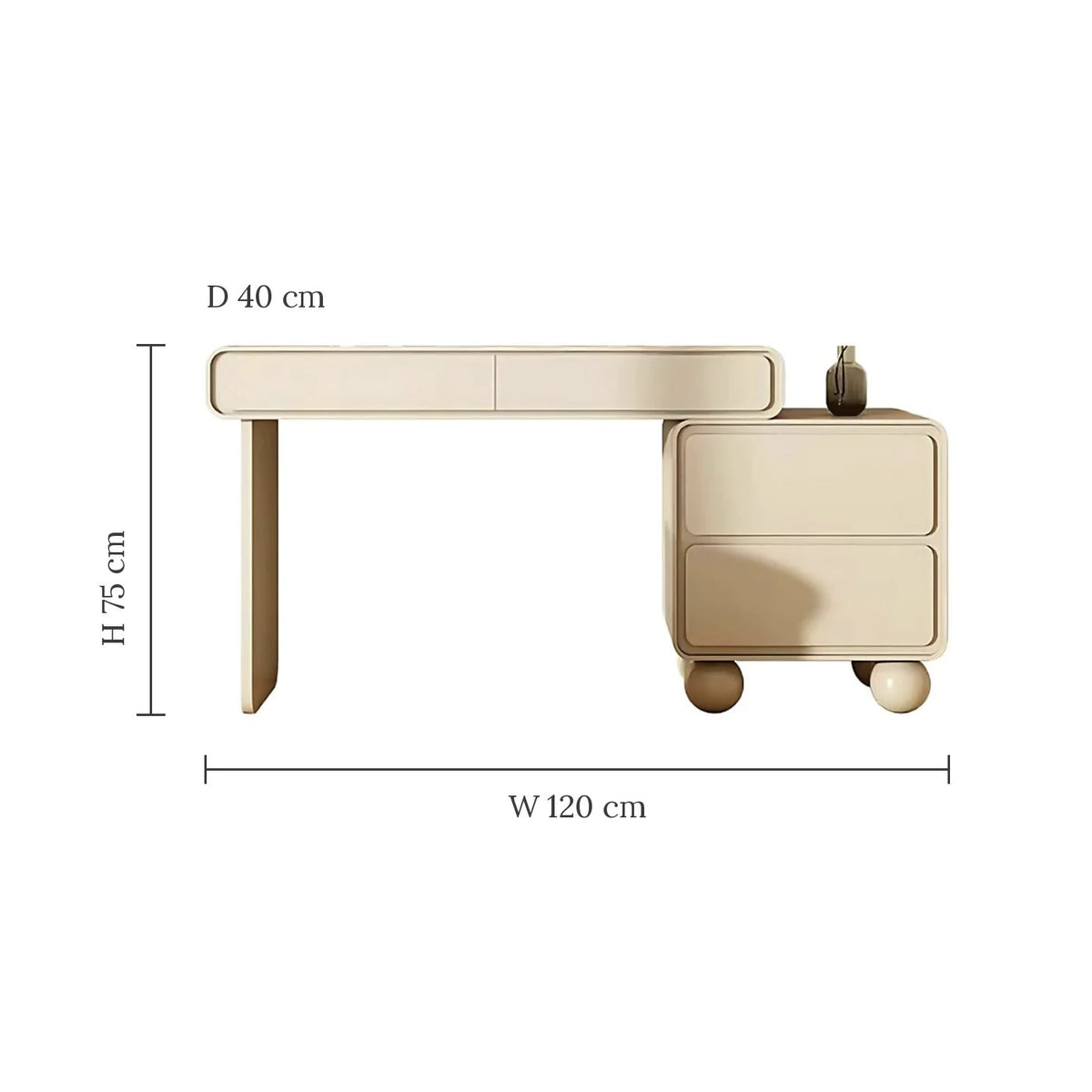 Nuvola makeup vanity dimensions W 120 x D 40 x H 75 cm
