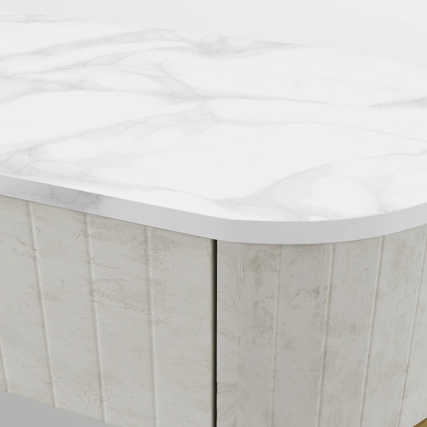 The Aura Console: White Marble and Gold Textured Credenza