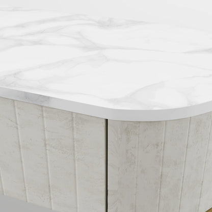 The Aura Console: White Marble and Gold Textured Credenza