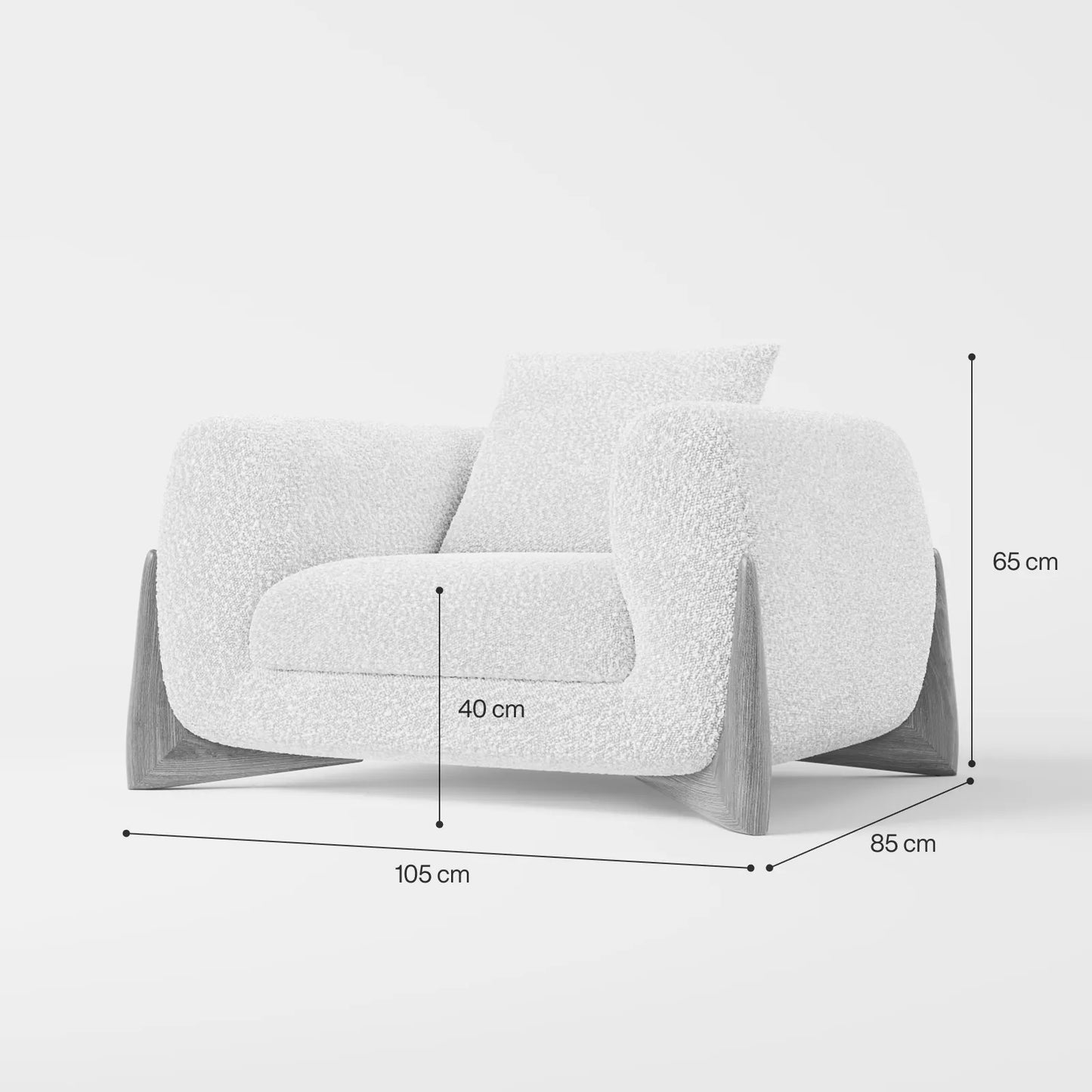 Architectural White Bouclé Accent Chair with Solid Wood Sled Frame