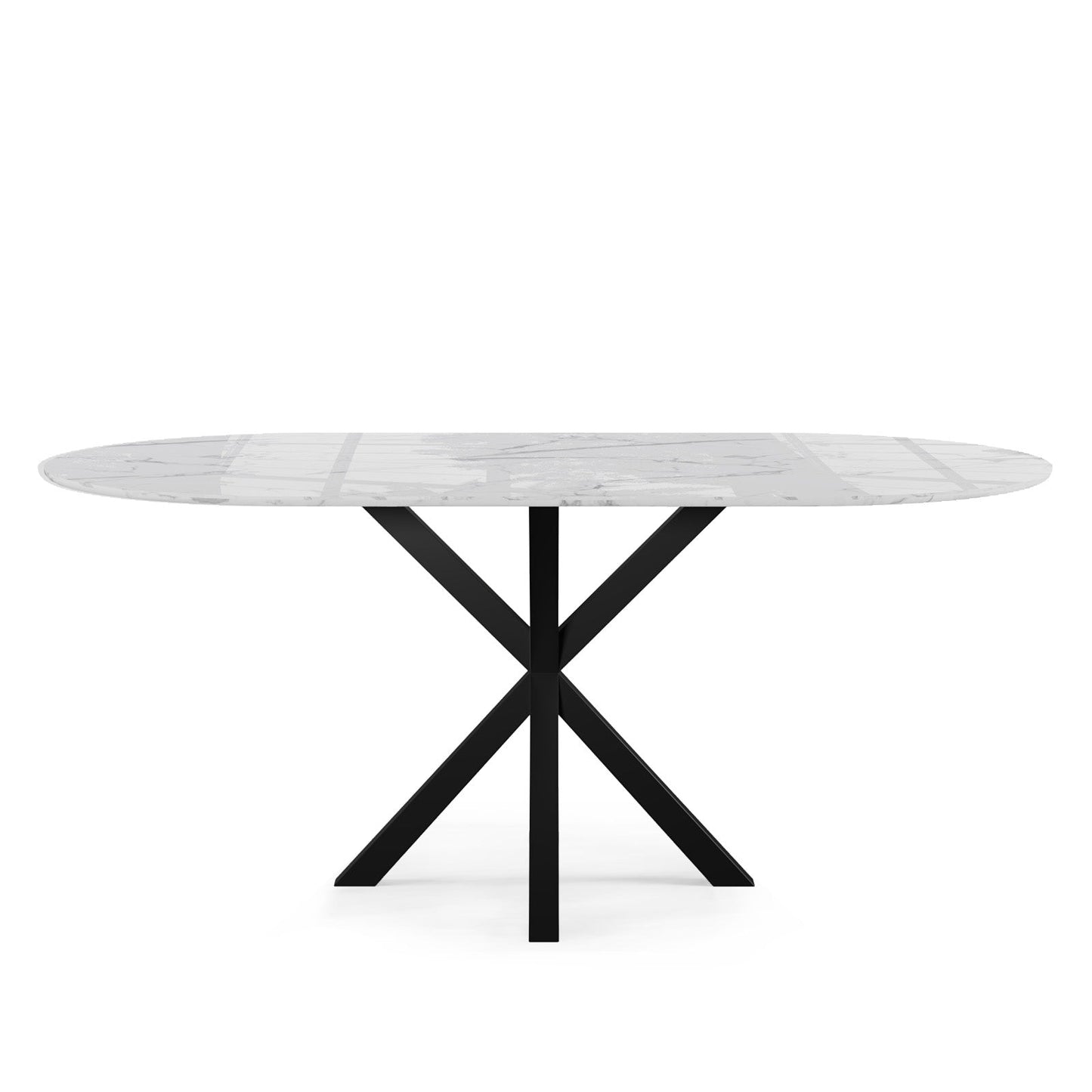Contemporary Round Dark Grey Concrete Dining Table with Interlocking Arch Base