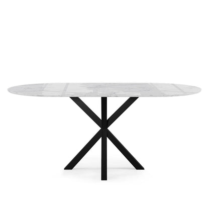 Contemporary Round Dark Grey Concrete Dining Table with Interlocking Arch Base