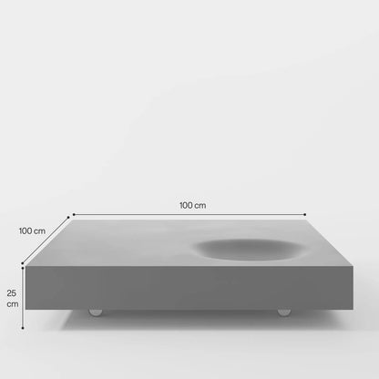 Contemporary Square Matte Black Coffee Table with Integrated Concave Basin