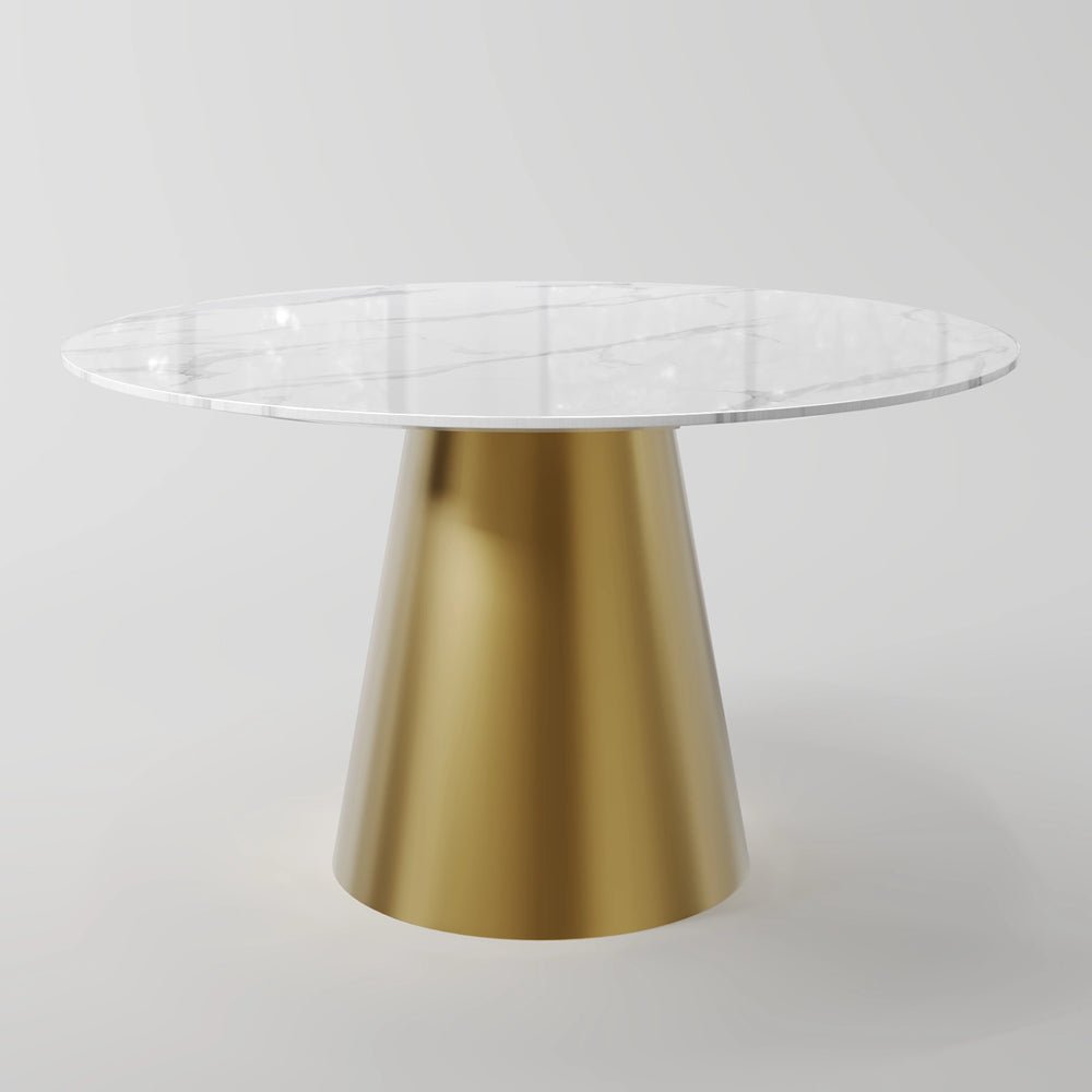 The Verona Marble Table: Modern Sculptural Centerpiece with Tapered Cross-Legs