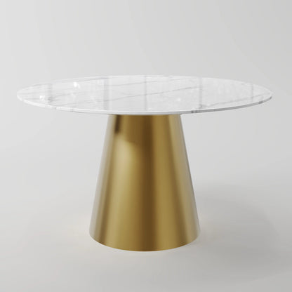 The Verona Marble Table: Modern Sculptural Centerpiece with Tapered Cross-Legs